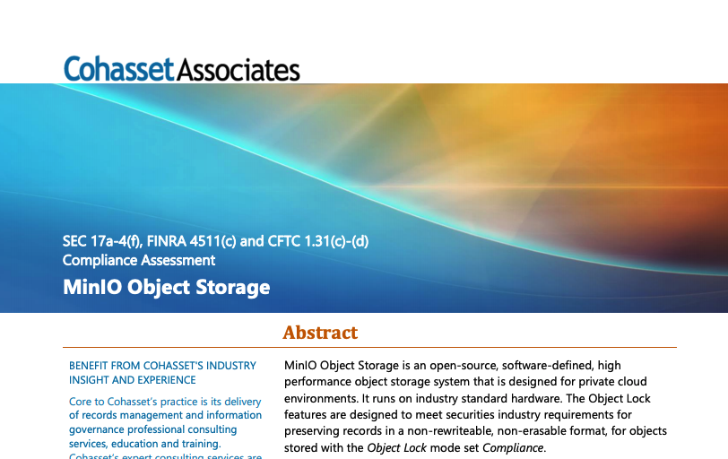 Cohasset Assocates Assessment of MinIO's Object Locking Capabilities