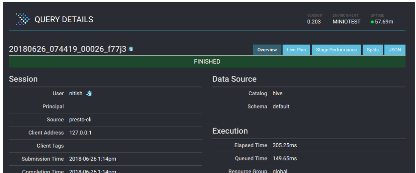 Interactive SQL query with Apache Presto on MinIO Cloud Storage