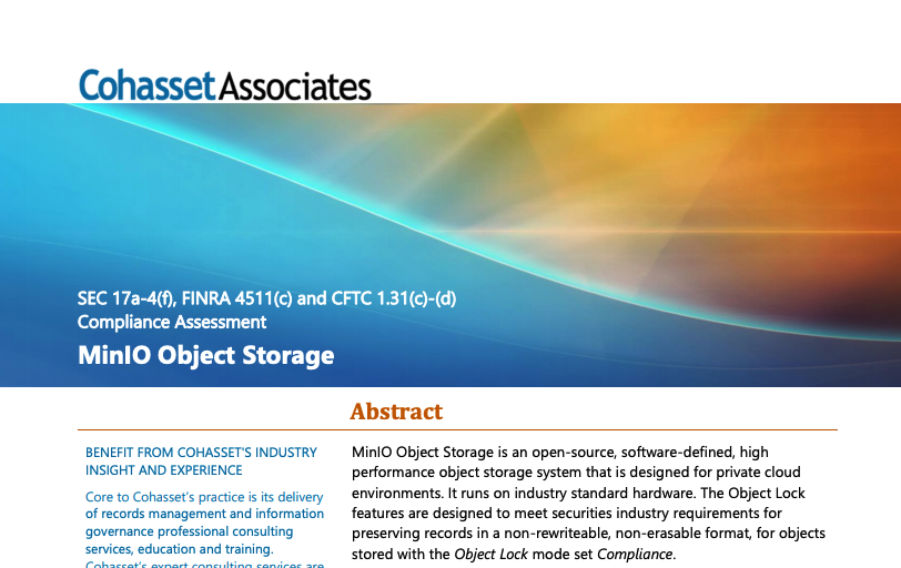 Cohasset Associates Assessment for Object Locking on MinIO