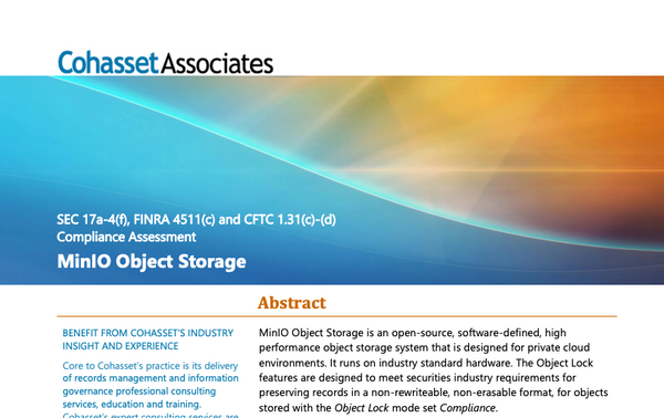 Cohasset Associates Assessment for Object Locking on MinIO